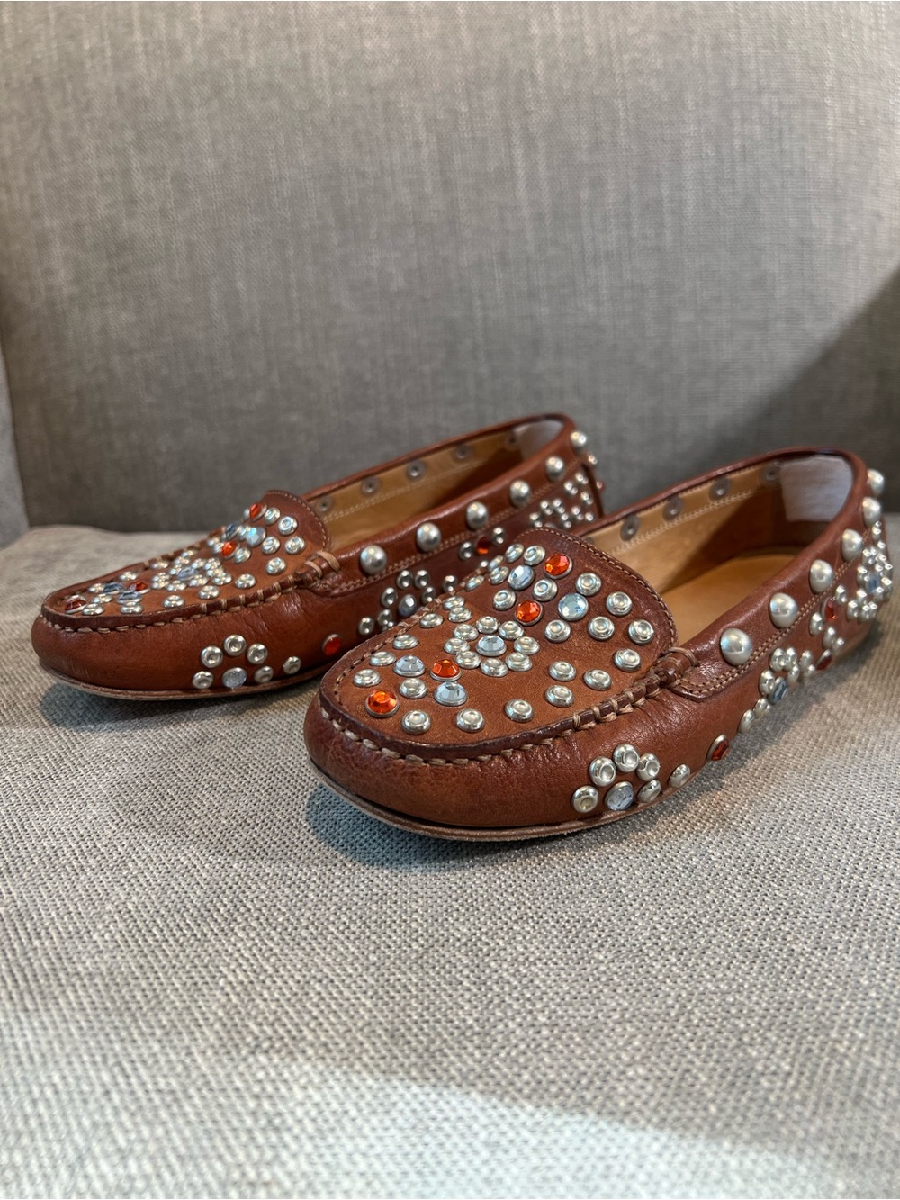 Isabel Marant Brown Studded Leather Loafers with Silver & Red Gems - Picture 9 of 12